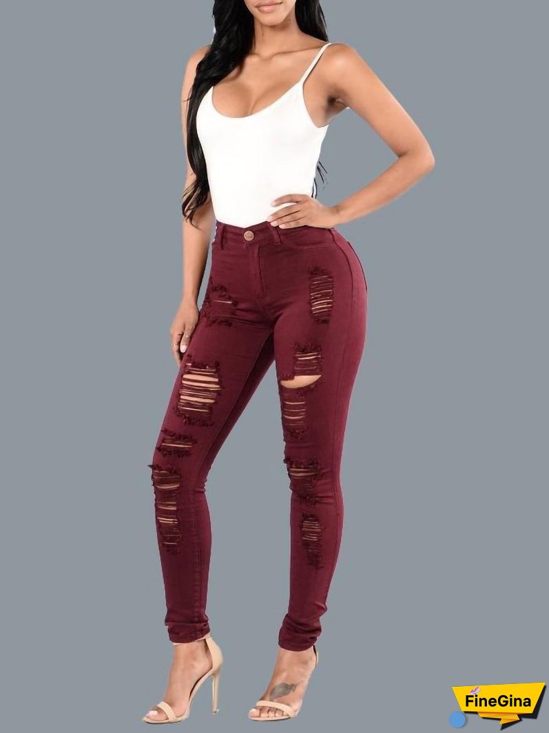 Women's Plus Size Full Length Ripped Pencil Jeans