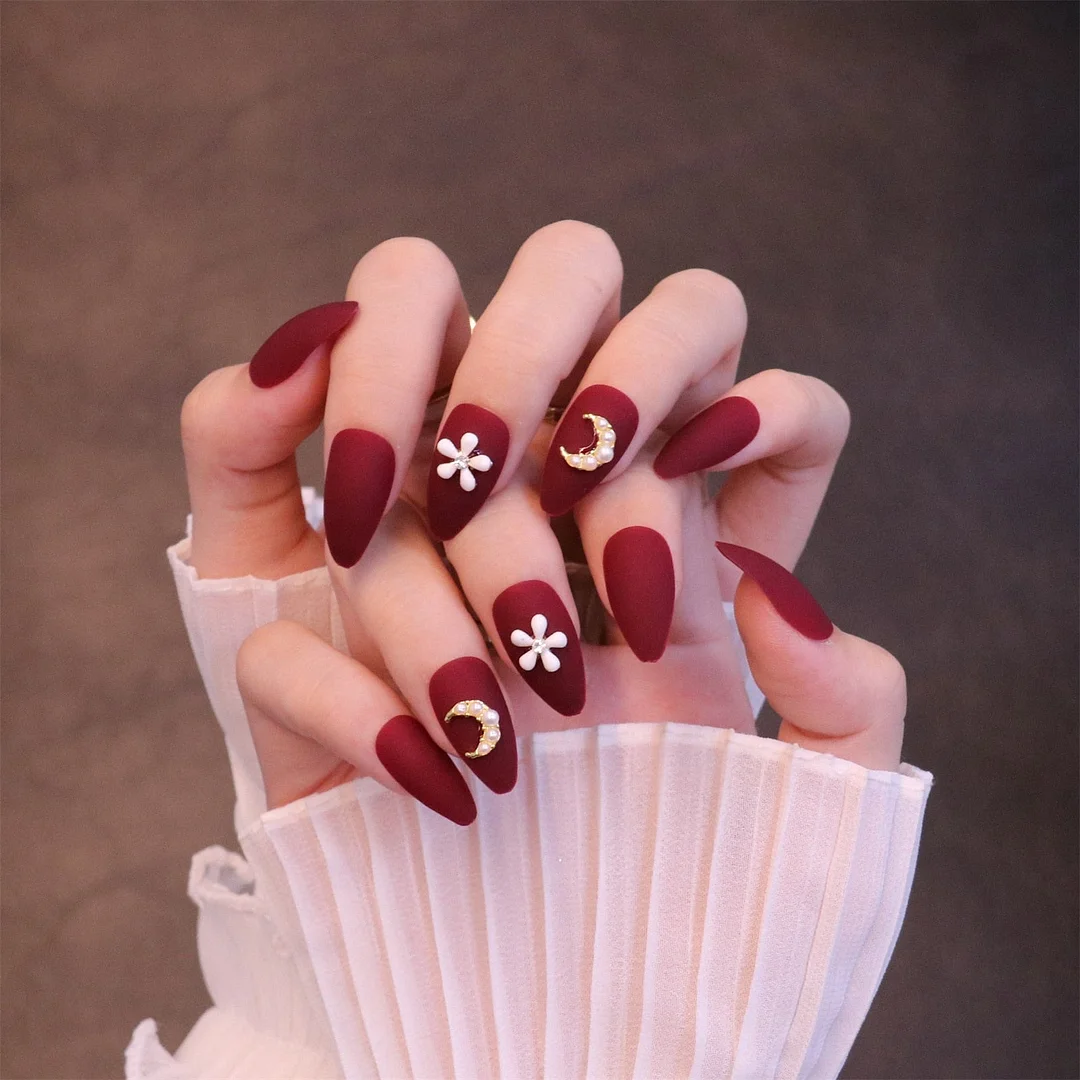 24PCS/box Mid-length  stiletto nail tips Gradients wear full cover paragraph fashion Manicure patch false fingernails for girls-Nail Inspo