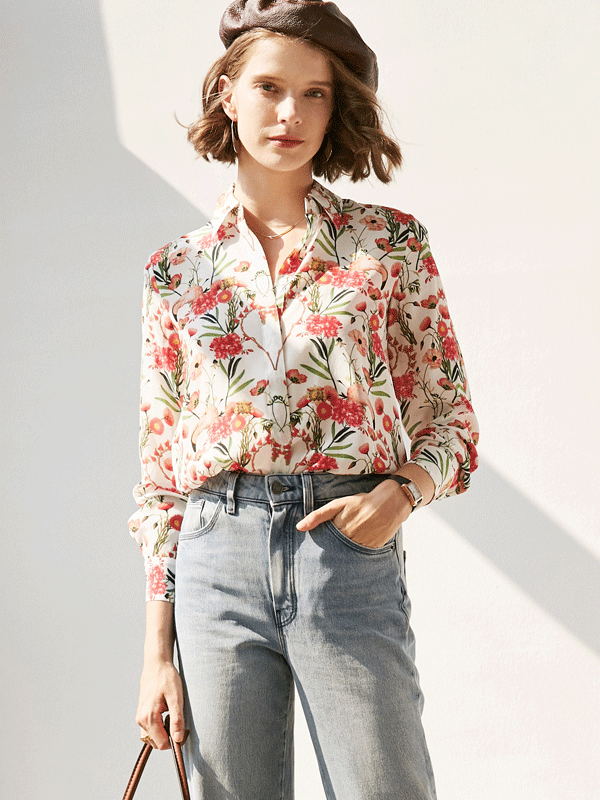 Chemise en soie imprimée flamant 1