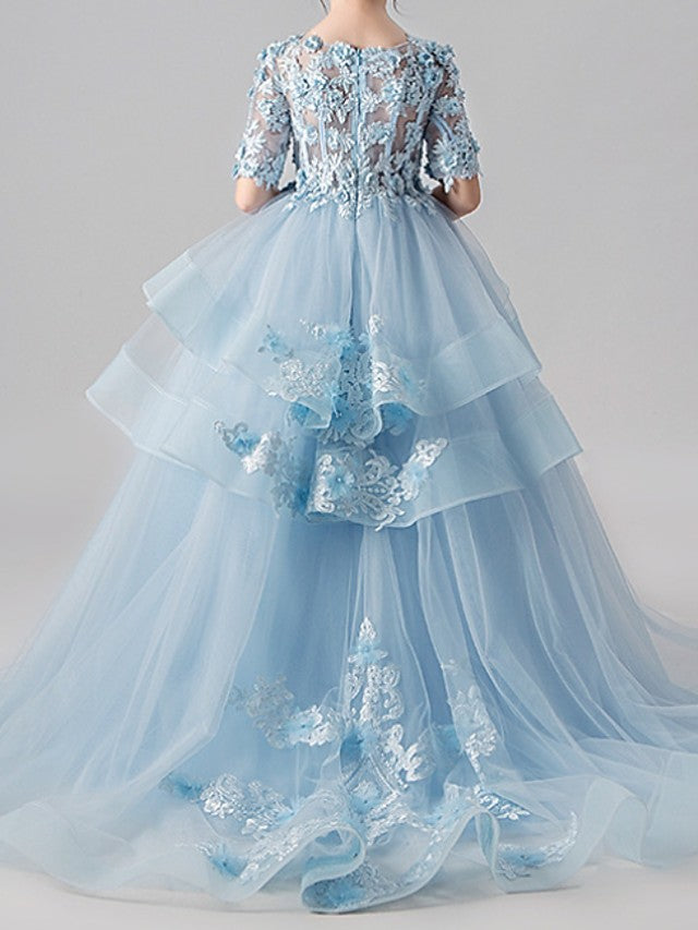 Gorgeous Cap Sleeve Jewel Neck Flower Girl Dresses Satin Tulle With Beading main image 1