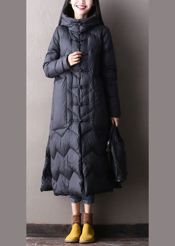Chic Black hooded Pockets Oriental Duck Down Winter Warm Down Coat