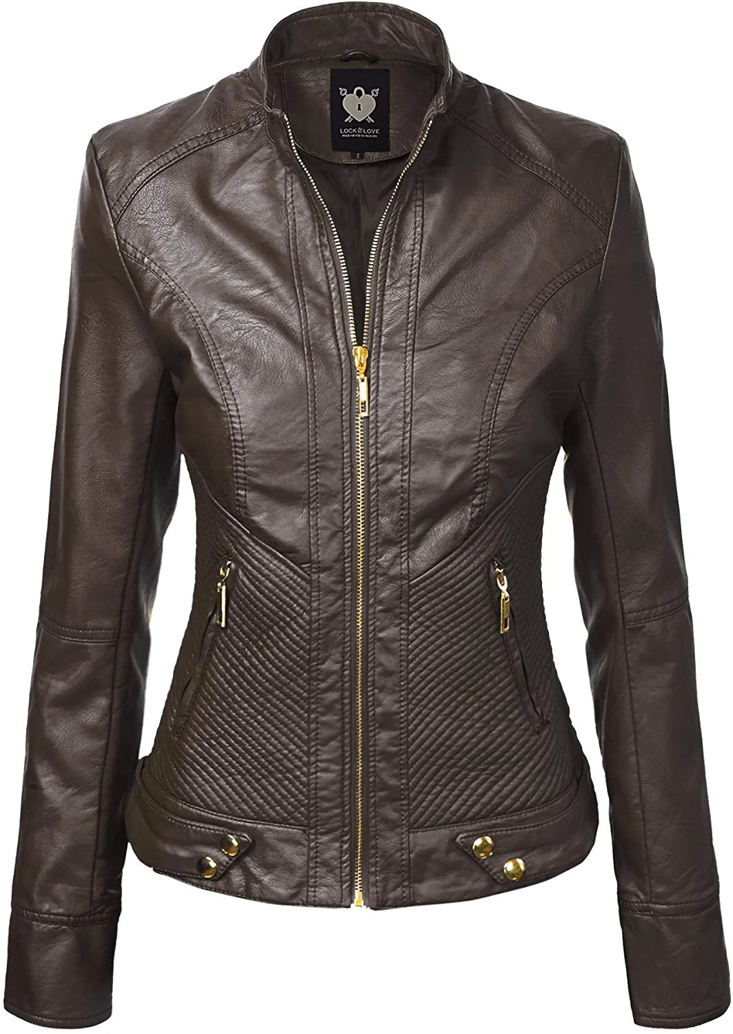 Quilted Faux Leather Moto Biker Jacket of women
