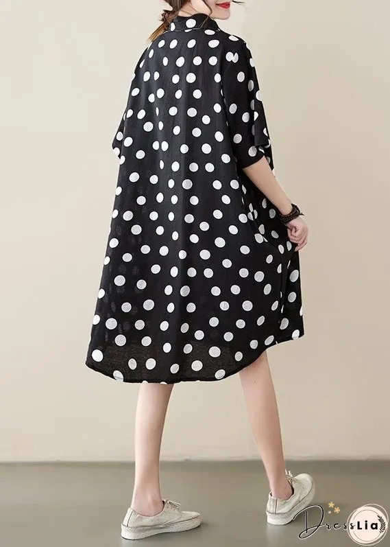 Loose Black Peter Pan Collar Dot Print Cotton Shirts Dress Summer