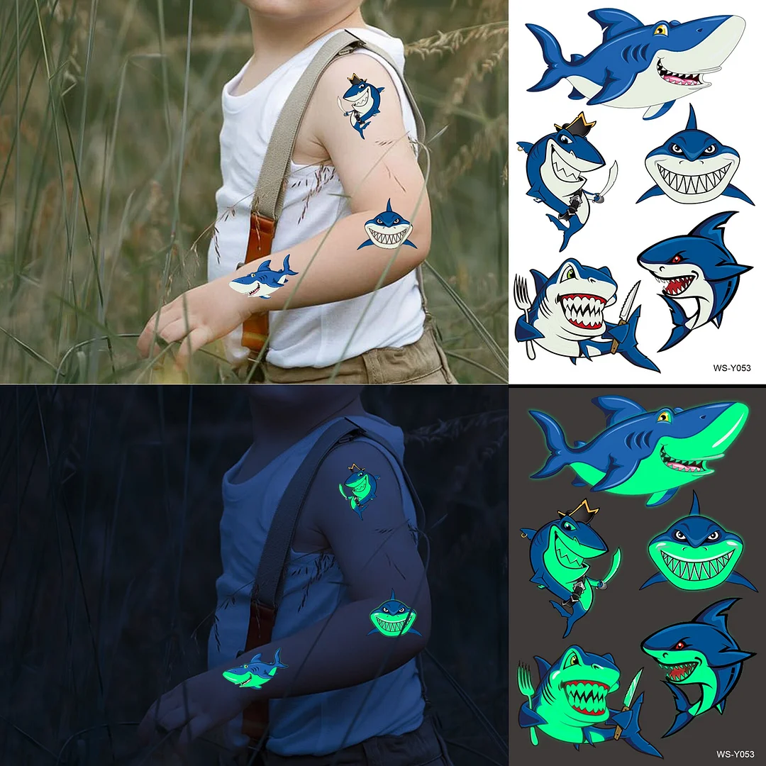 Sdrawing Glow In The Dark Temporary Tattoos For Kids Boys Kids Fake Luminous Tattoo Flash Animal Cartoon Party Favor Set Glowing Zoo