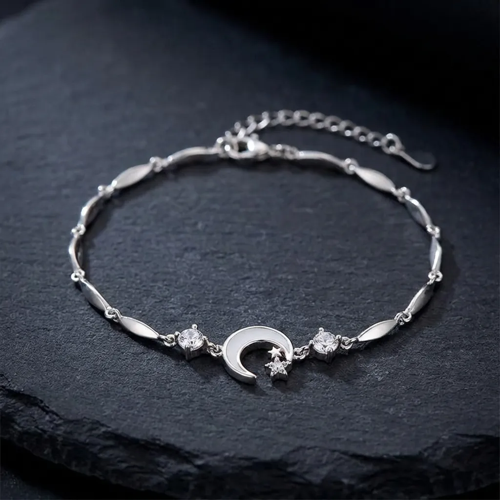 Blushing Sakura & Crescent Moon Crystal Bracelet