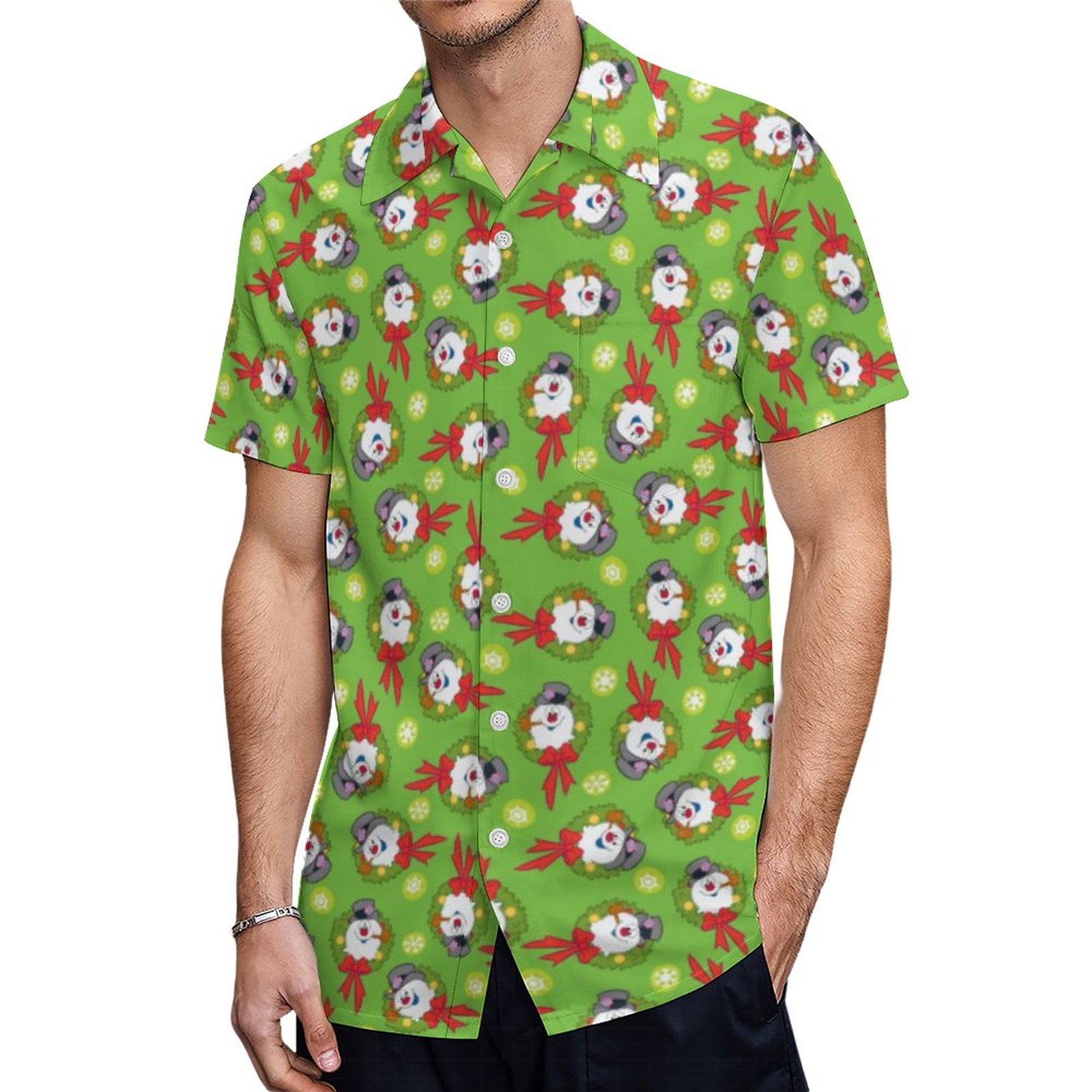 Frosty The Snowman Frosty Holiday Wreath Hawaiian Shirt Mens Button Down Plus Size Tropical Hawaii Beach Shirts