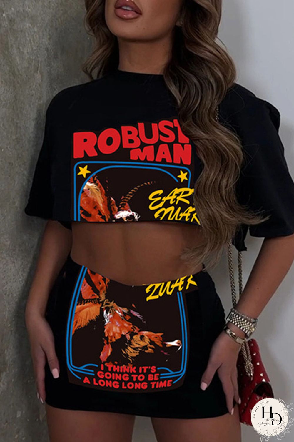 Red Casual Street Print Patchwork O Neck Half Sleeve Two Pieces