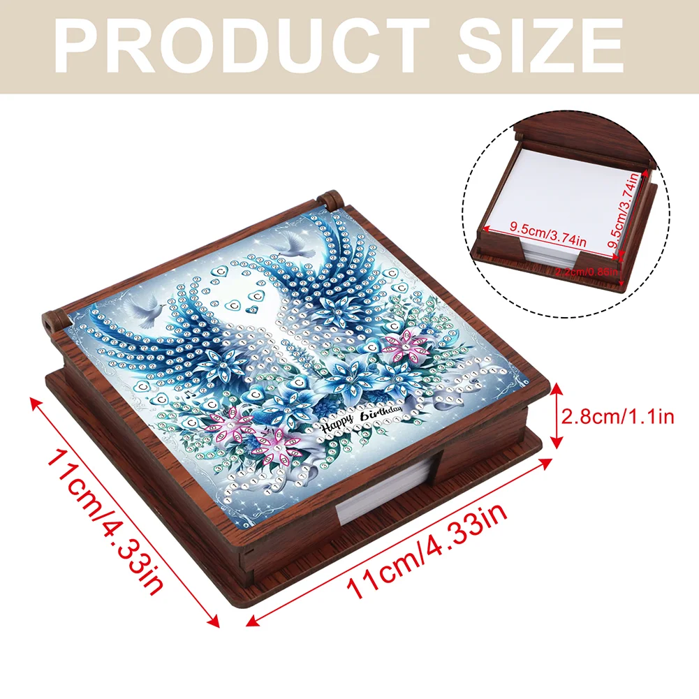 Wooden 5D Diamond Painting Kit Note Box DIY Diamond Art Notepad Box (Wings A)