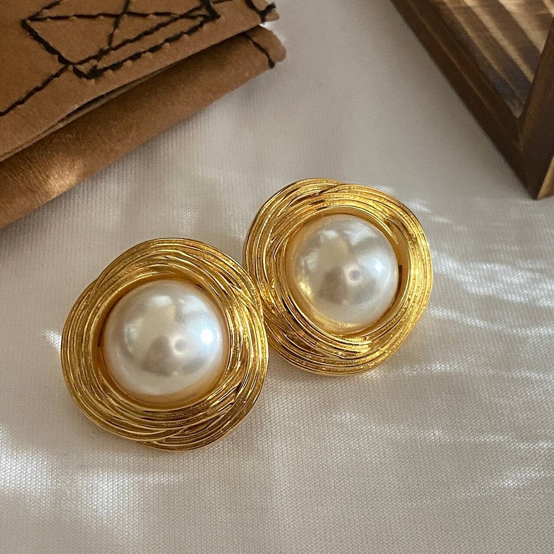 Spiral Metal Pearl Earrings| Simple Fashion Temperament Pearl Metal Earrings