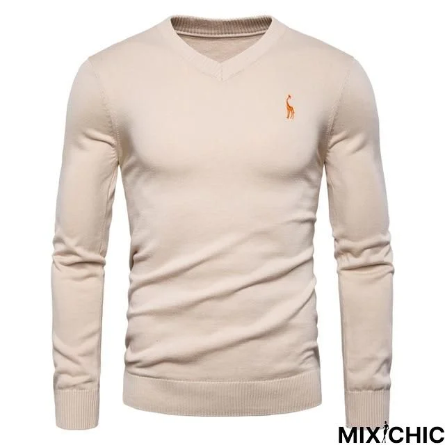 Autumn Winter Brand Quality 100% Cotton Mens Sweaters V Neck Pullovers Men Solid Embroidery Sweater
