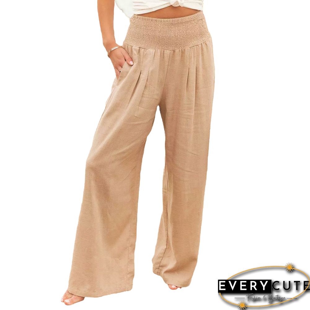 Khaki Pleated High Waist Casual Pants