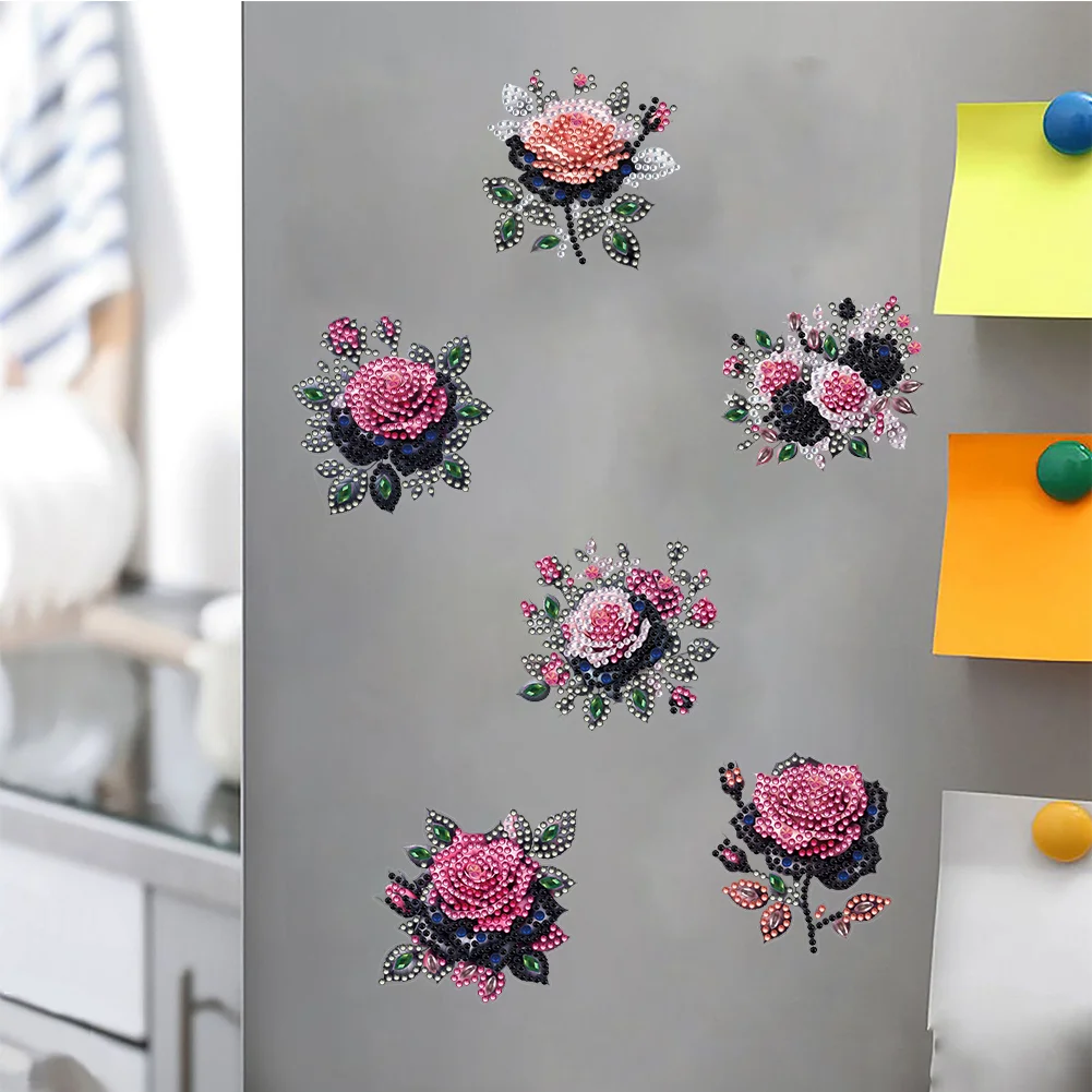 6pcs DIY Rose Special Shape Diamond Painting Fridge Magnet for Adults Kids Beginners