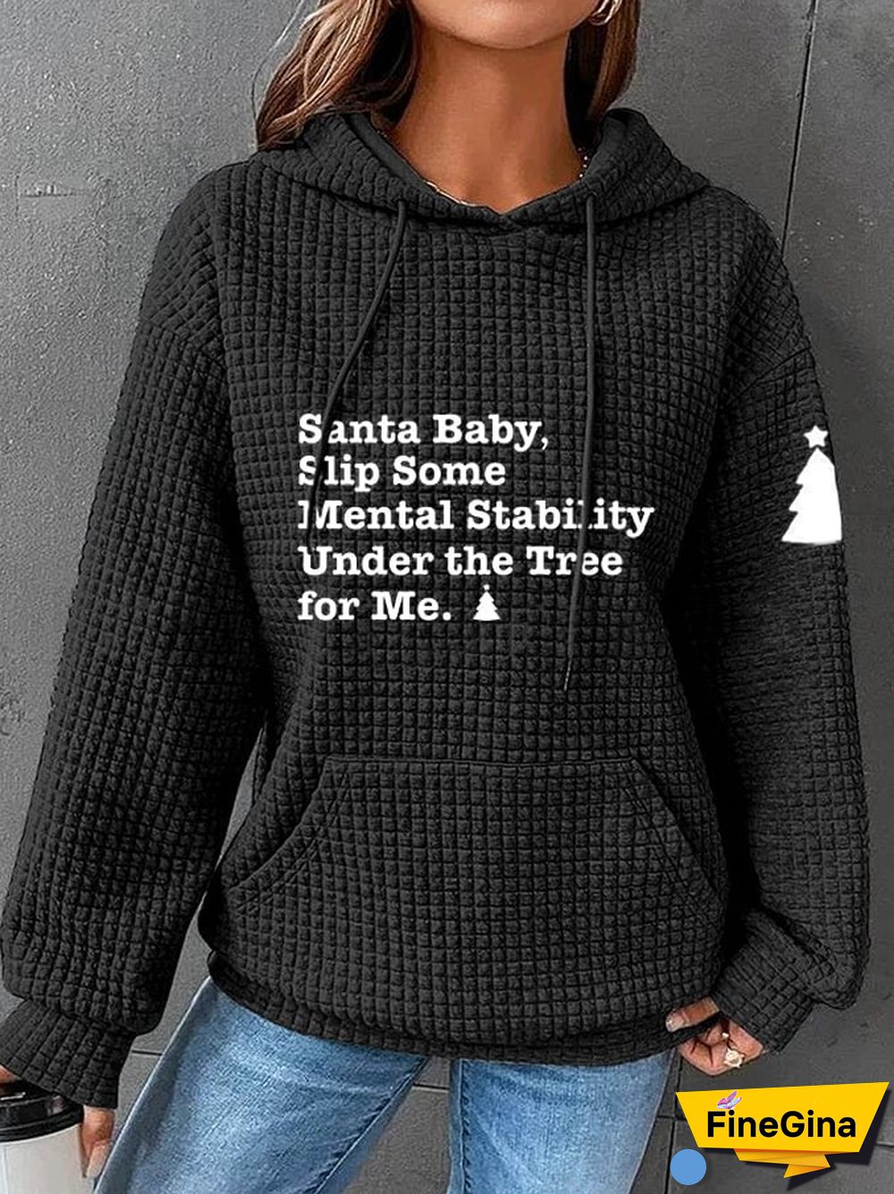 Under The Tree For Health Printed Waffle Hooded Sweatshirt-Womens Christmas Santa Baby