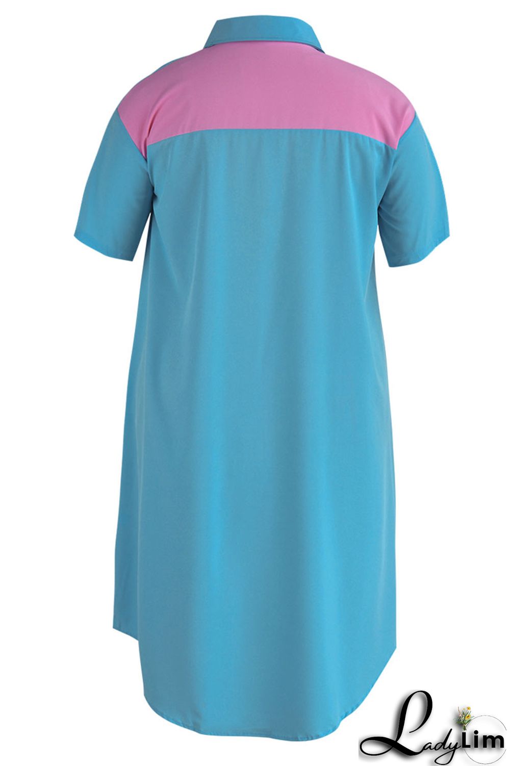 Light Blue Casual Solid Patchwork Zipper Collar Straight Plus Size Dresses