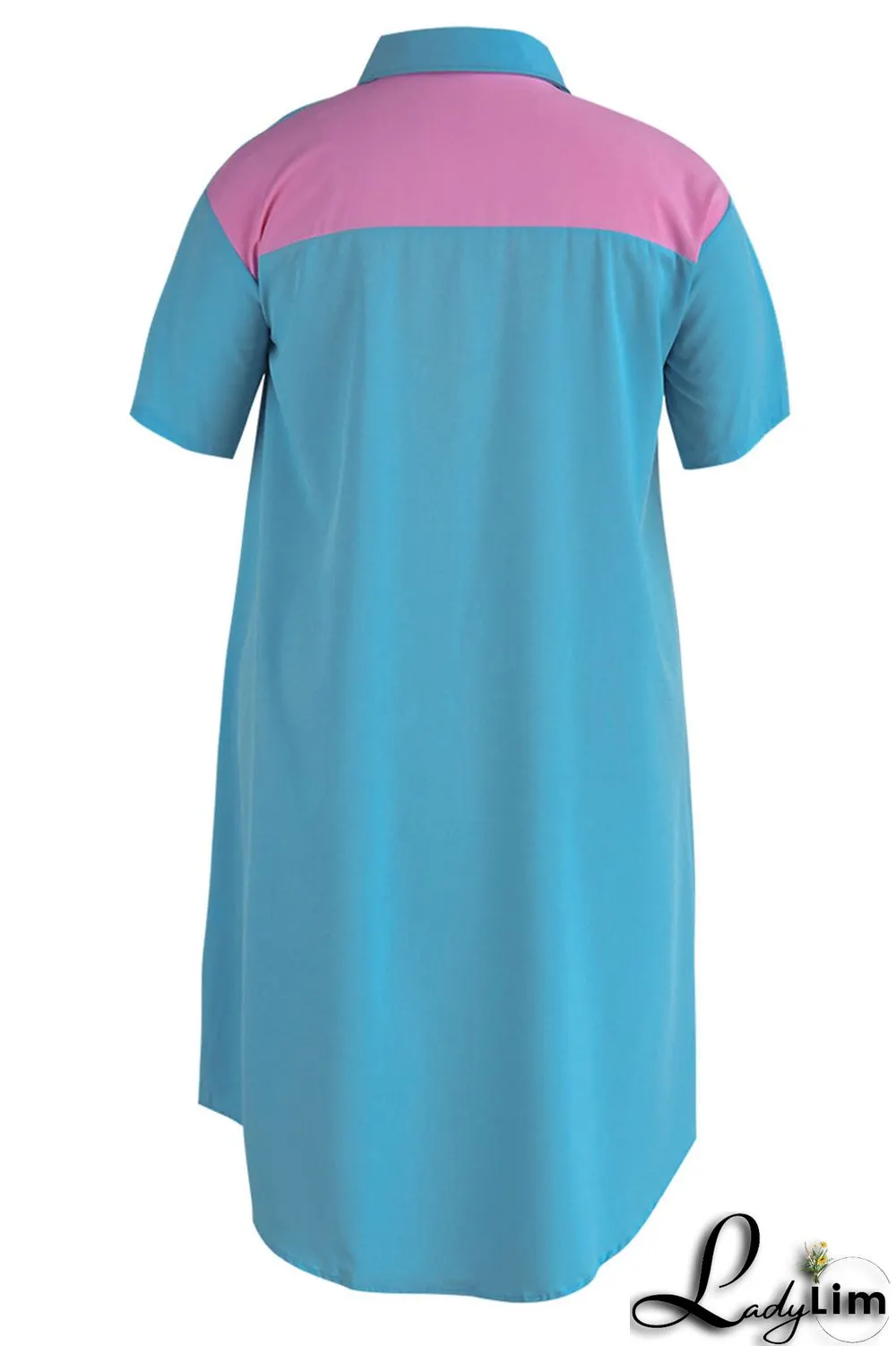Light Blue Casual Solid Patchwork Zipper Collar Straight Plus Size Dresses