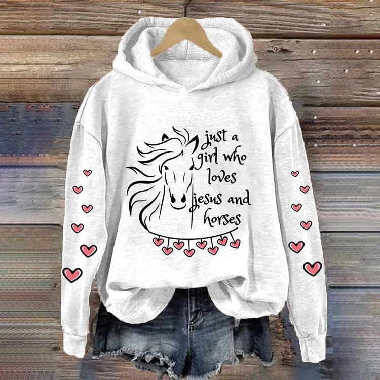 VChics Women's Just A Girl Who Loves Jesus And Horses Casual Hoodie