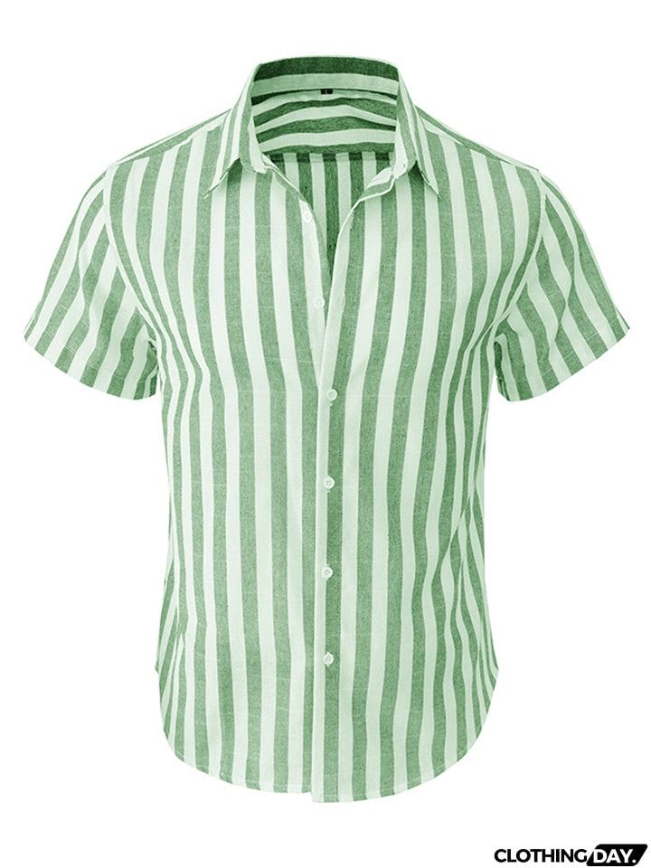 Men's Summer Classic Stripe Lapel Short Sleeve Button Beach Shirts