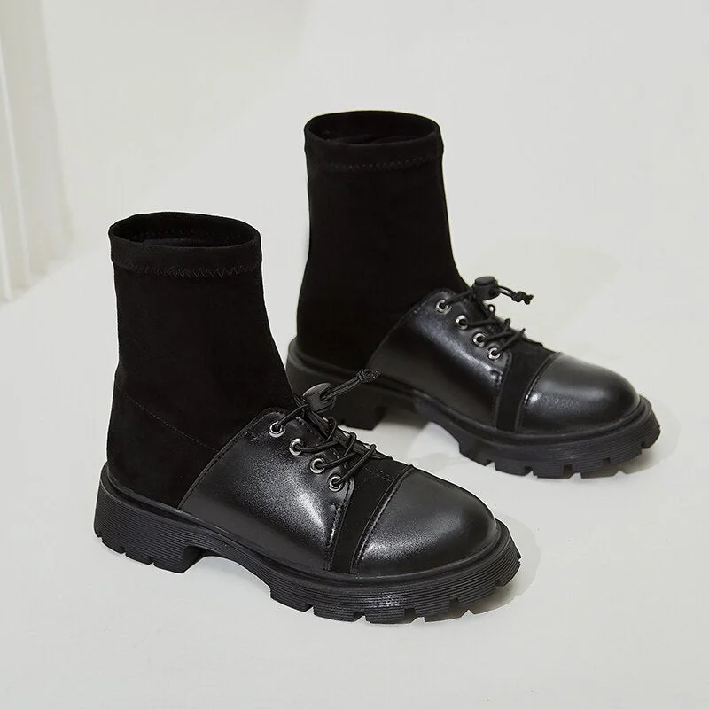 2021 Winter Goth Ankle Gladiator Motorcycle Boots Knitting Shoes Women Mid Heels New Platform Chelsea Snow Designer Sock Botas