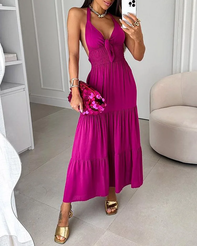 Halter Neck Strappy Backless Casual Dress