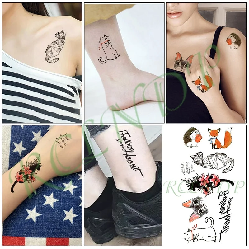 Waterproof Temporary Tattoo Sticker Cute Love Bird Leaf Crow Arabic Script Fake Tatto Flash Hand Arm Art Tatoo for Women Men