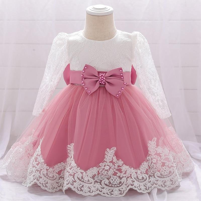 2021 Summer Clothes Baby Girl Dress Long Sleeve 2 1st Birthday Dress For Girl Frock Party Princess Baptism Dress Infant Flower