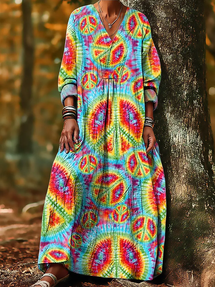 Women's Abstract Bright Peace Icon Painting Art Print Dress