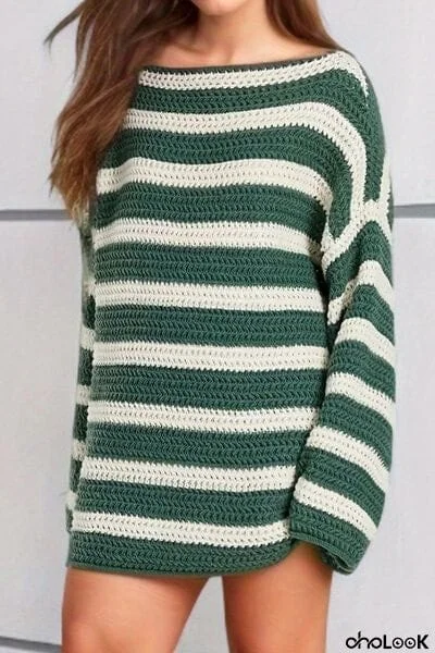 Striped Round Neck Dropped Shoulder Sweater