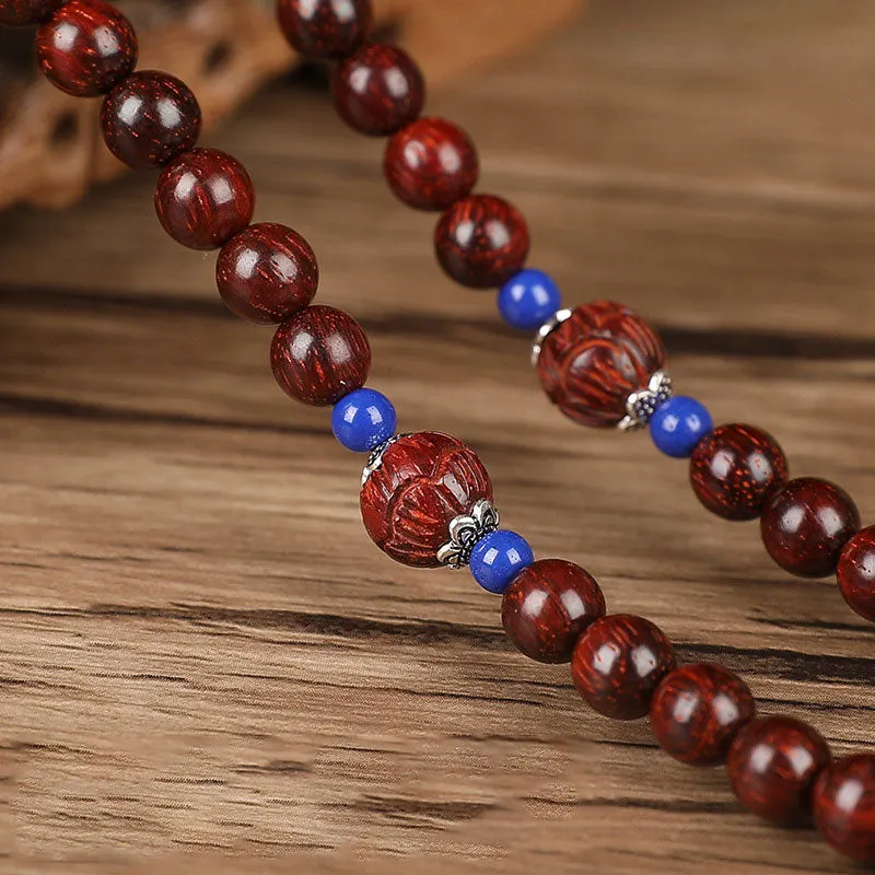 Tibetan Small Leaf Red Sandalwood Mala Lotus Blessing Necklace Bracelet