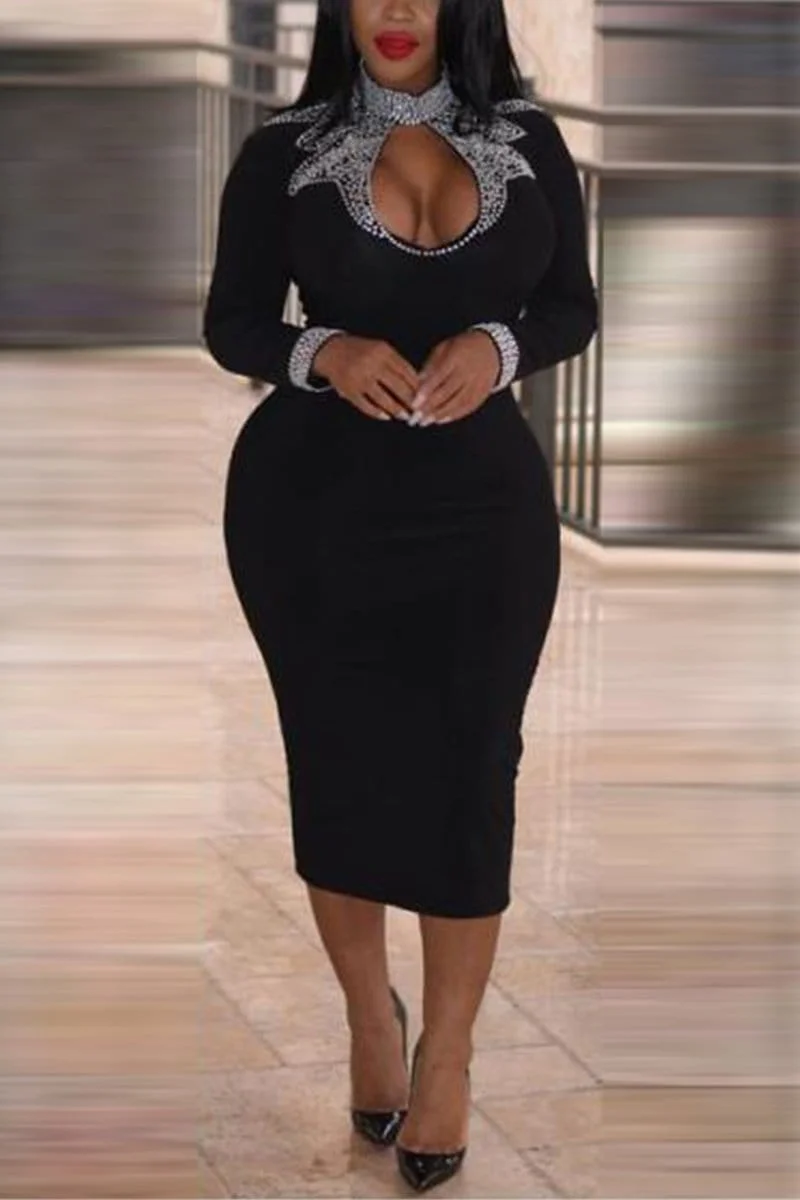 Fashion Slim Black Long Sleeve Dress