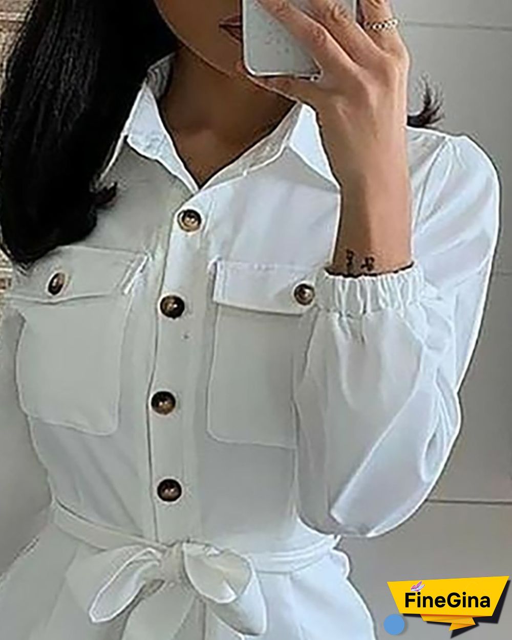 Buttoned Pocket Design Long Sleeve Romper
