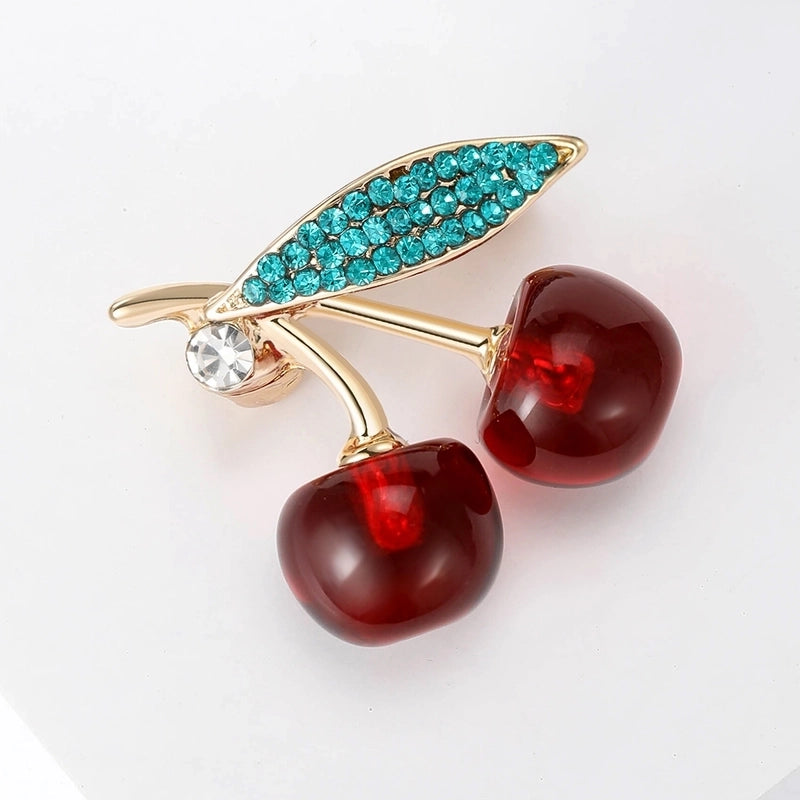 Sweet Pin Cherry Alloy Inlay Rhinestones Women’s Brooches