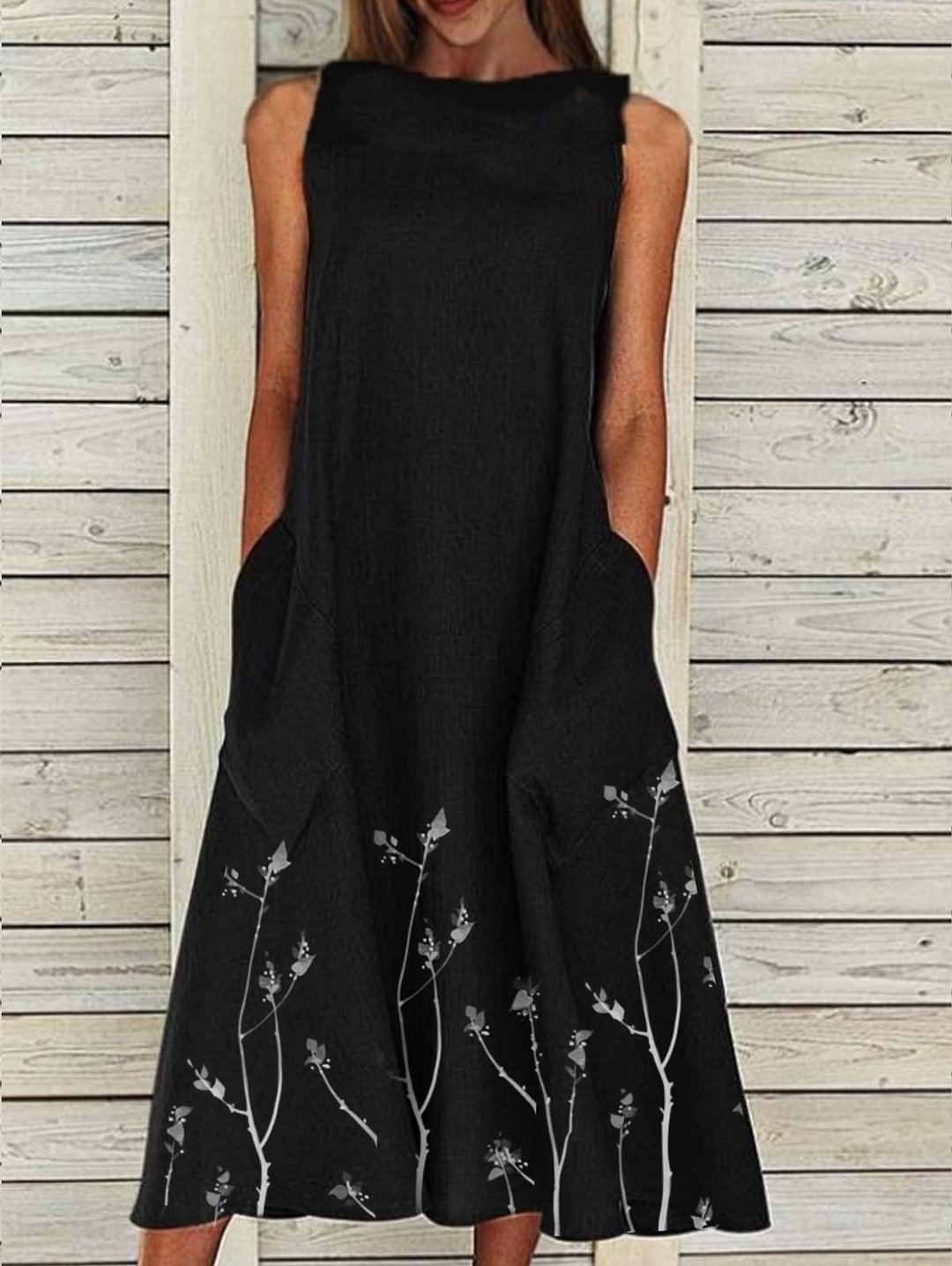 UR Floral Tunic Round Neckline Midi A-Line Dress