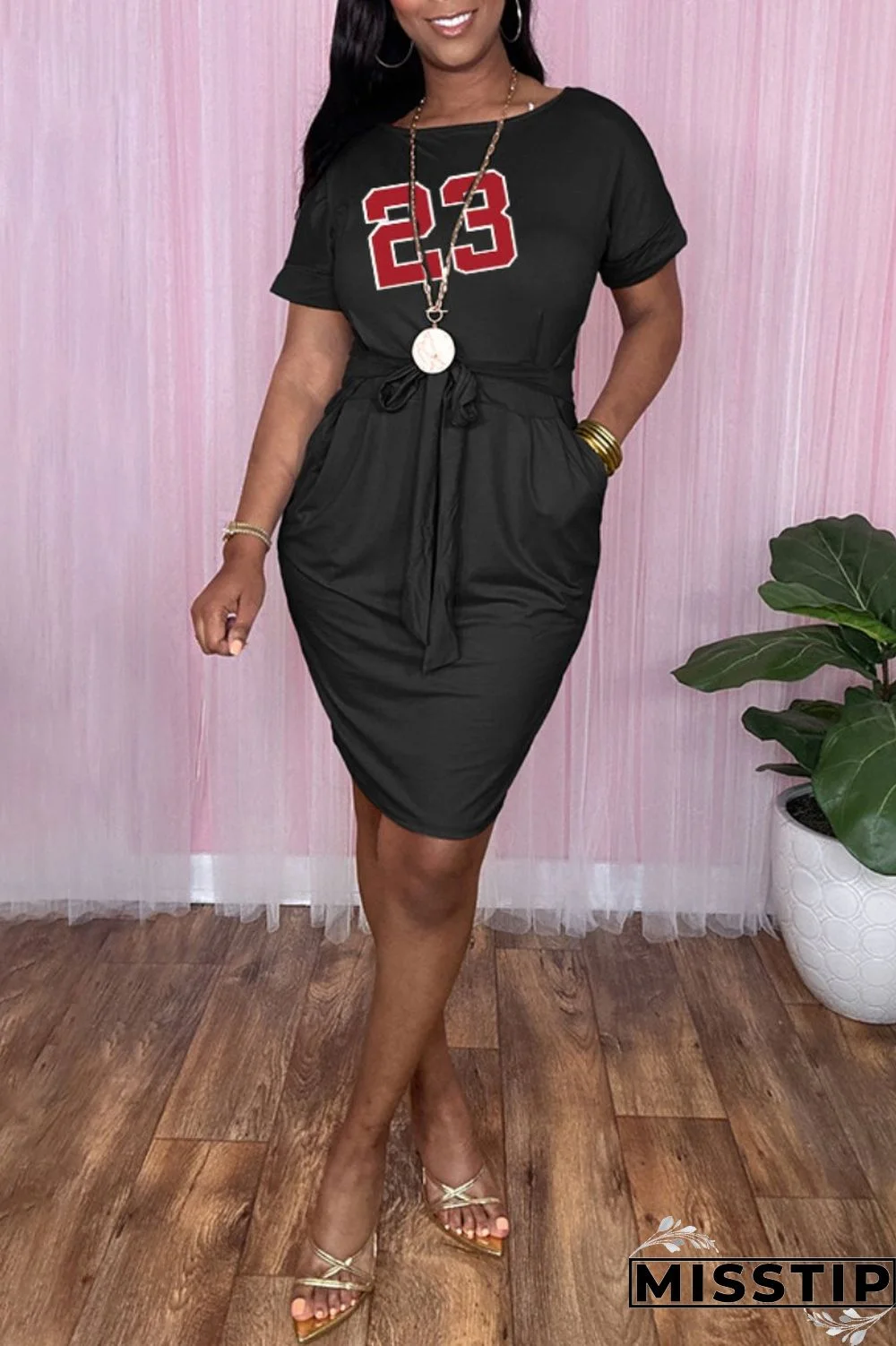 Blue Casual Print Basic O Neck Short Sleeve Dress