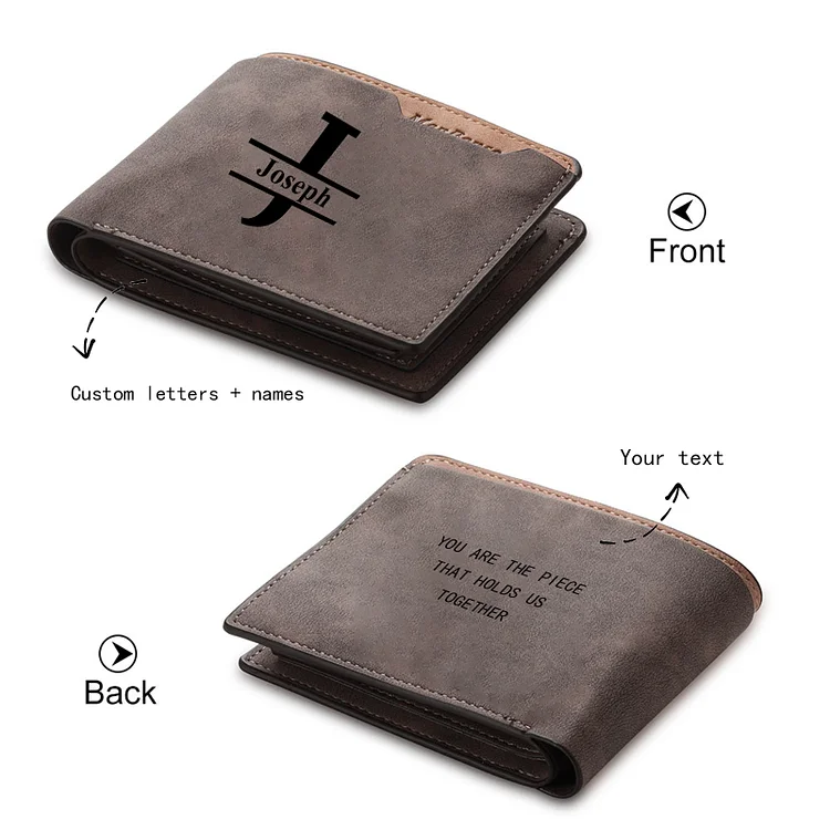 Personalized Name Leather Wallet Engraved Letter And Text Short Purse Folding Wallet Gifts For Men