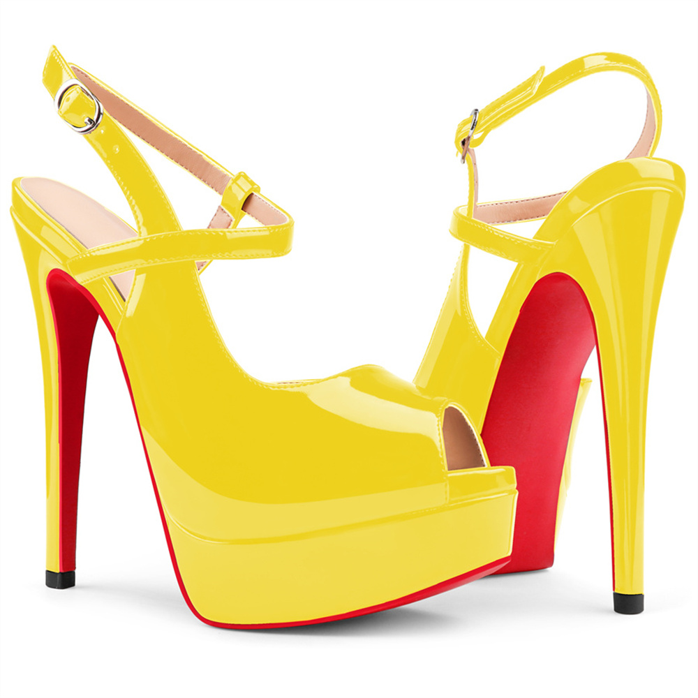 150mm Women's Stiletto High Heels Open Toe  Red Bottom Platform Cross Strap Design High Heels-MERUMOTE