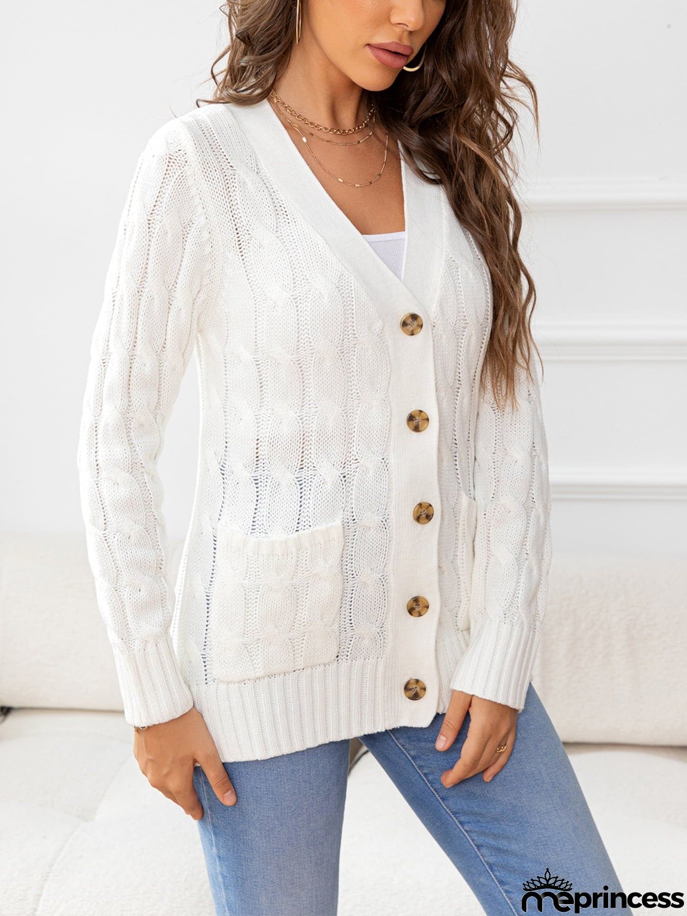 Button Down Cable-Knit Cardigan