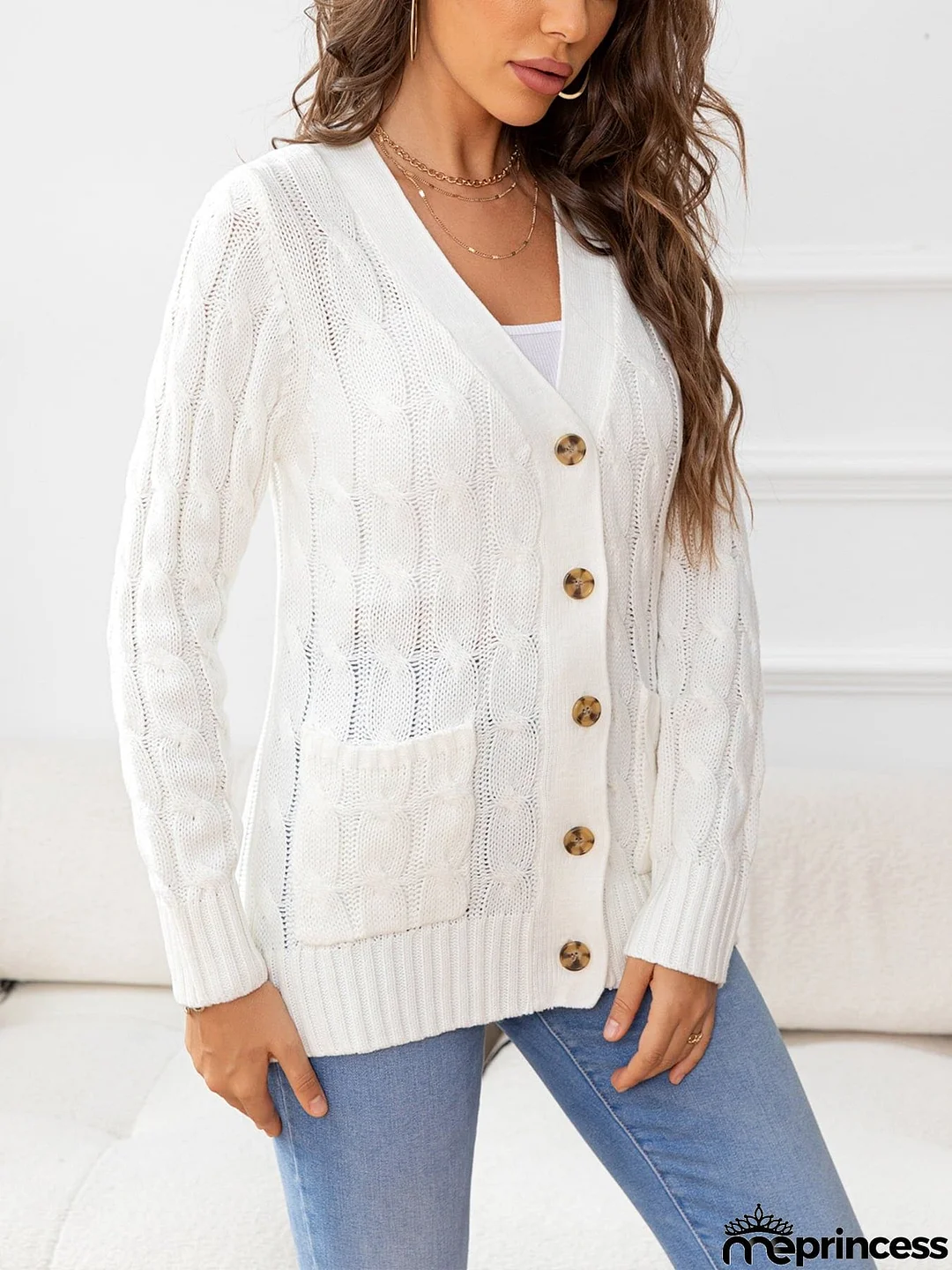 Button Down Cable-Knit Cardigan