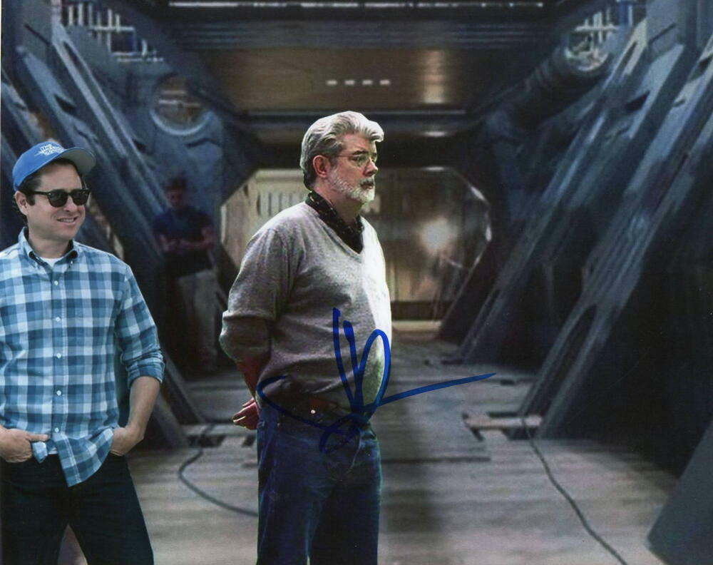 JJ ABRAMS SIGNED AUTOGRAPH 8X10 Photo Poster painting - STAR WARS DIRECTOR W/ GEORGE LUCAS