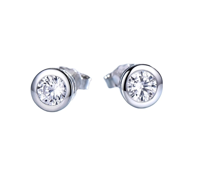 925 Sterling Silver Silver ZIRCON Round EARRINGS Stud Earrings