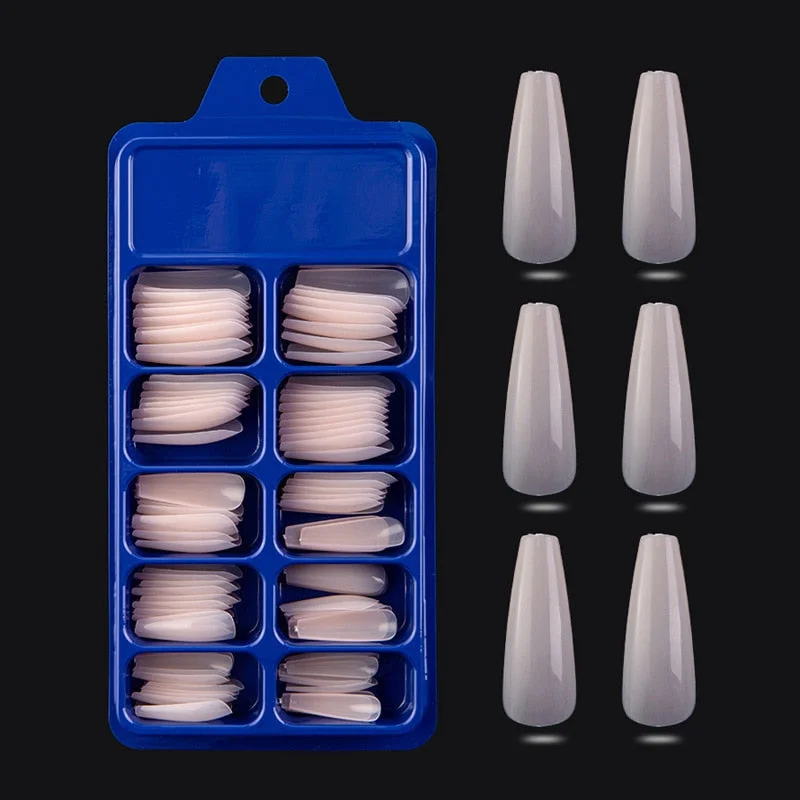100 Pieces Long Press Fake Nails Full Acrylic Pressed Fake Nail Cover Reusable Full Coverage Nail Tips Manicure Tool CL05