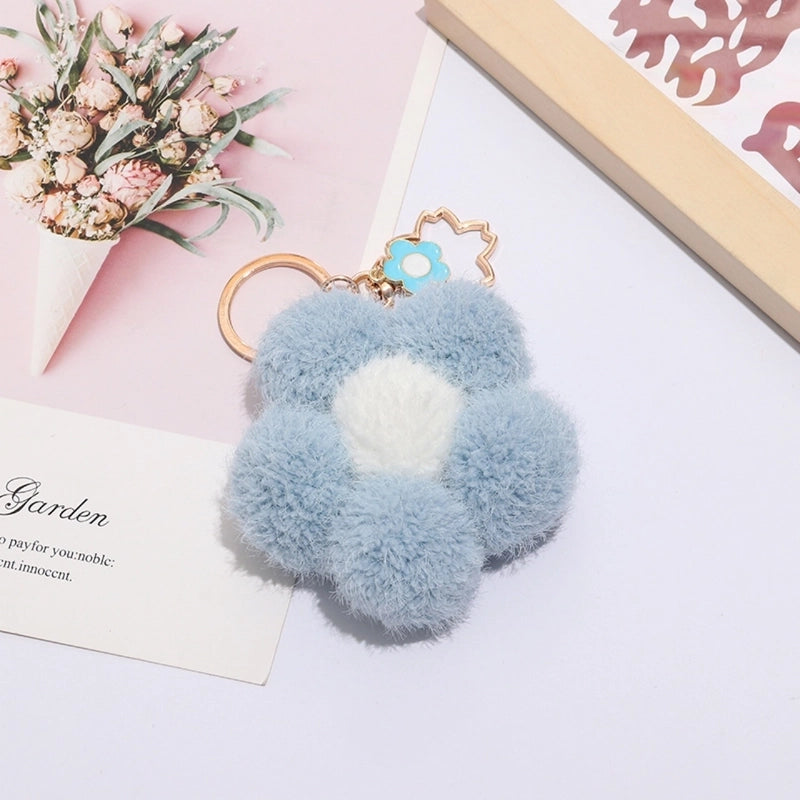 Colorful Small Flower Fur Ball Keychain Bag Ornaments Small Decorative Metal Alloy Flower Plush Key Pendant