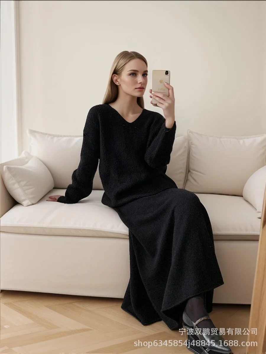 Athvotar Athvotar Loose Knitting Suit Women 2025 Autumn And Winter New Round-Neck Sweater + Fishtail Skirt Real Shot