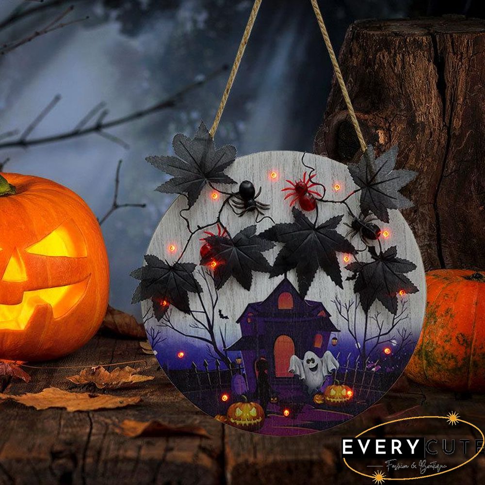 Halloween Theme Wooden Sign With Lights For Home Decoration