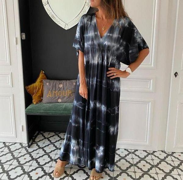 Elegant Print Short Sleeve Maxi Dress-vocosishoes