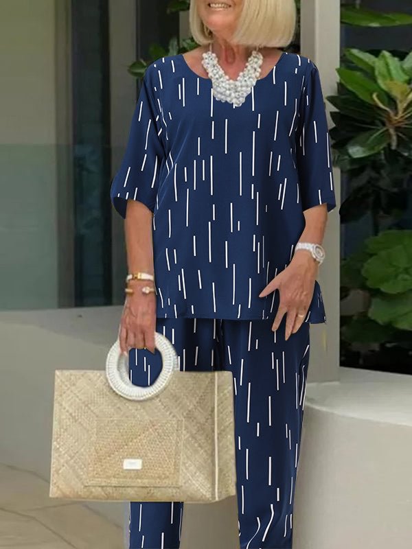 Line Print Simplicity Style Casual Two-piece Set