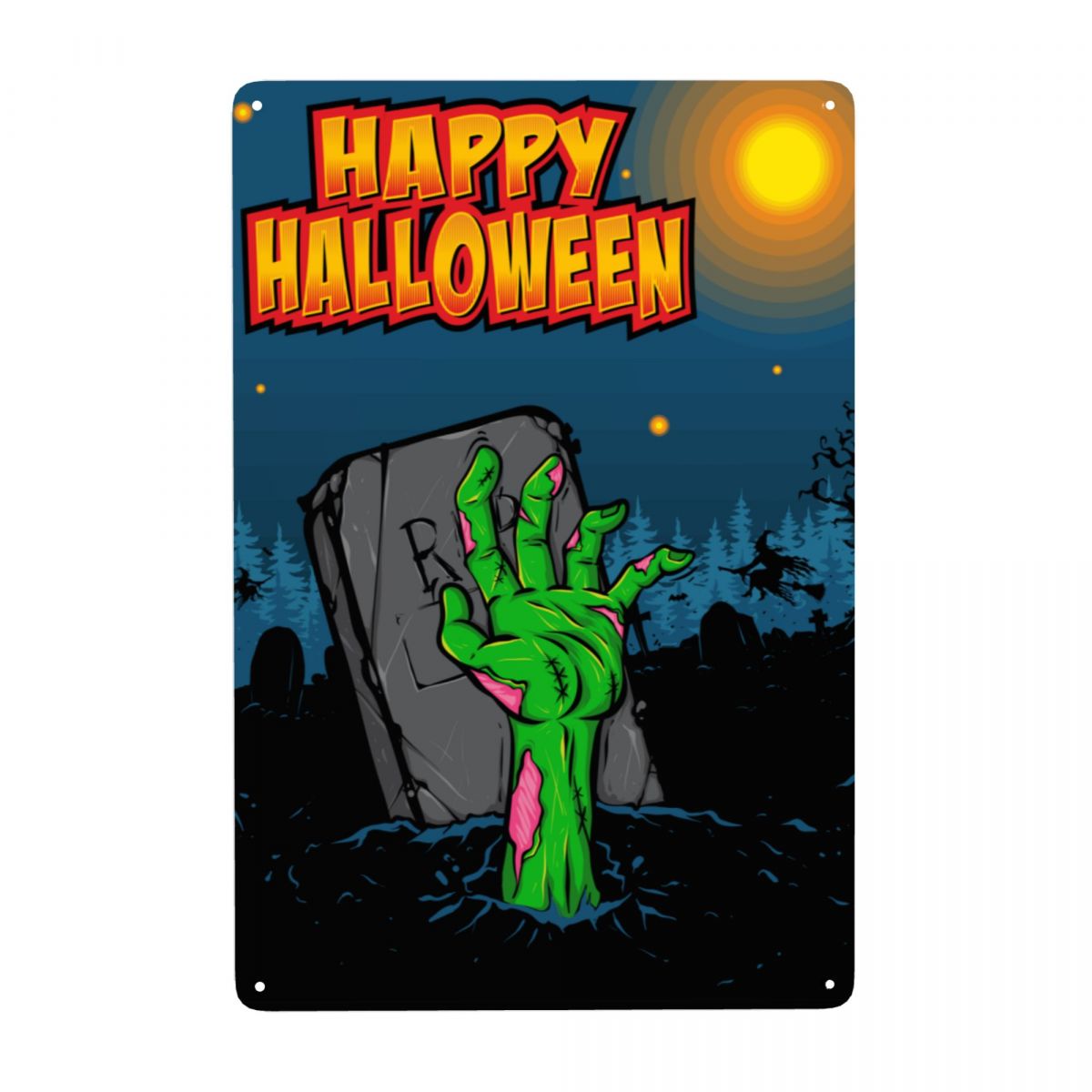 Scary Zombie Hand Halloween Metal Tin Sign 12x8 Inches