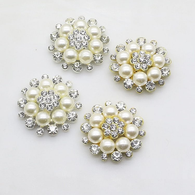 Alloy Buttons 10Pcs/Lot 30mm Round Decoration Rhinestones Pearl Sewing Button