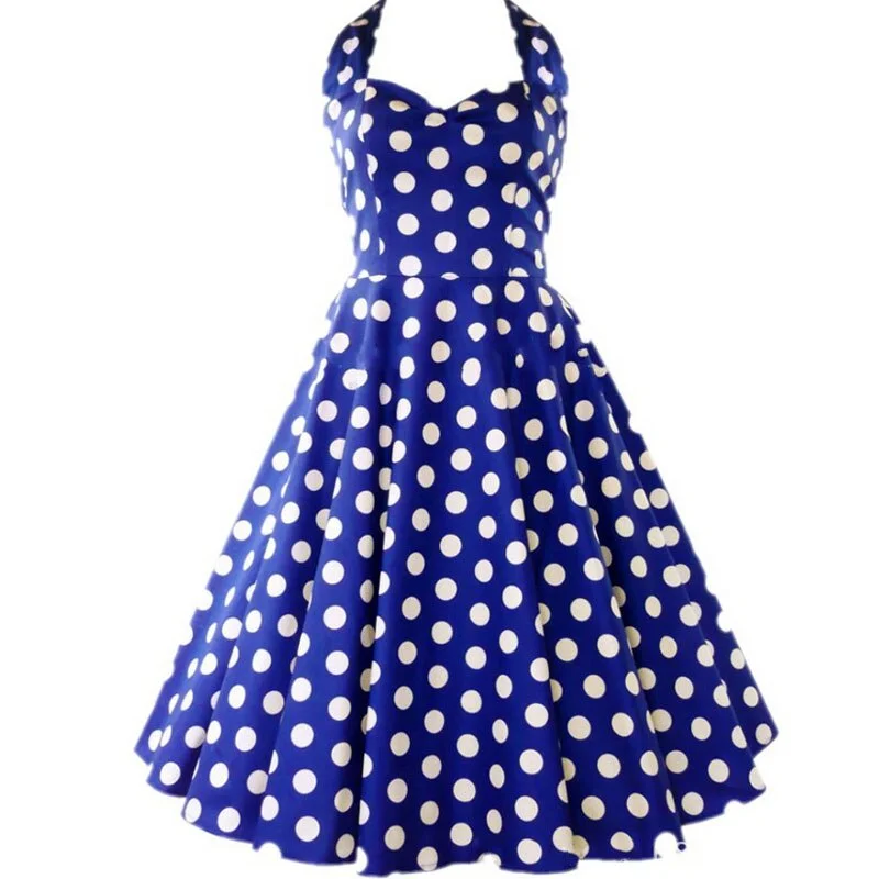 Women Polka Dot Dress Summer Hepburn 50s 60s Vintage Dress  A-Line Halter Rockabilly Retro Party Dresses Vestidos