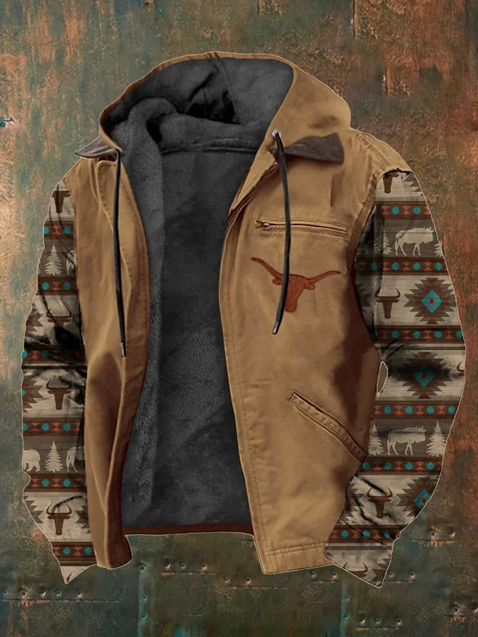 Men's Western Style Vintage Yak Plush Multi-Pocket Jacket