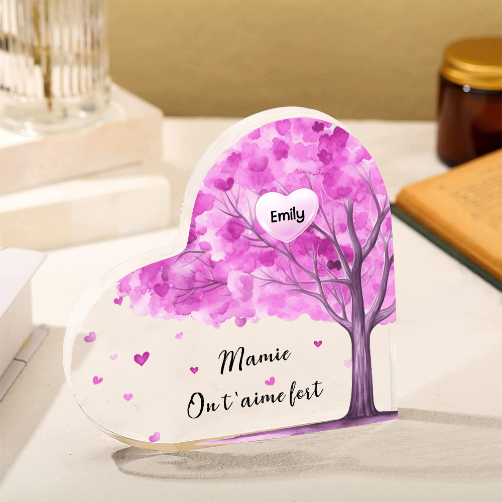 À ma Maman/Mamie - Plaque Acrylique Arbre en Forme de Cœur 1 Prénom Personnalisé avec 1 Texte